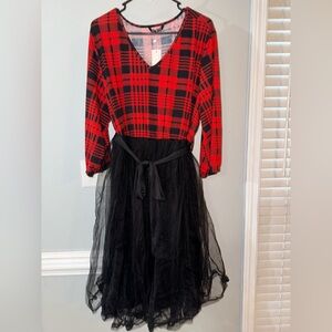 BloomChic Red and Black Plaid with Mesh Bottom Dress